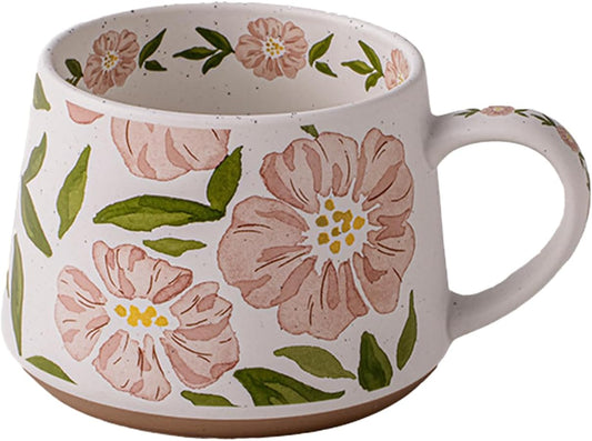 Hand-Painted Ceramic Floral Mug, 13oz Large Coffee Cup with Handle, Microwave & Dishwasher Safe