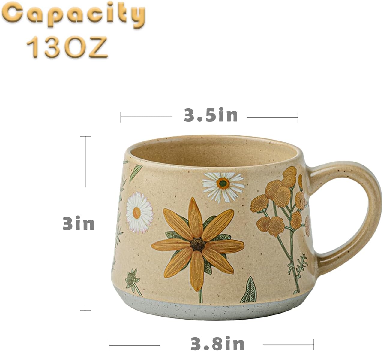 Vintage Floral Ceramic Mug 13oz (370ml) – Handmade Glaze Coffee, Tea, and Milk Cup with Handle