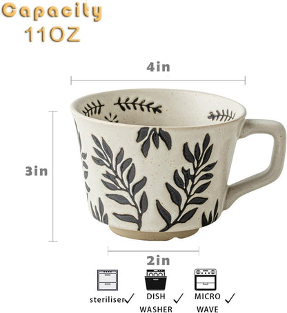 Vintage Ceramic Coffee Mug with Hand-Painted Leaf Design, 11oz – Microwave & Dishwasher Safe