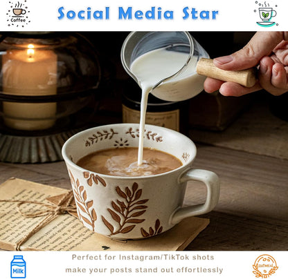 Vintage Ceramic Coffee Mug with Hand-Painted Leaf Design, 11oz – Microwave & Dishwasher Safe