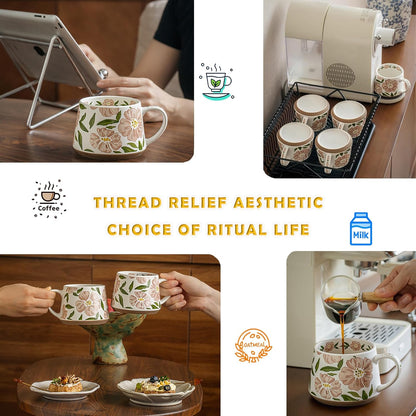 Hand-Painted Ceramic Floral Mug, 13oz Large Coffee Cup with Handle, Microwave & Dishwasher Safe