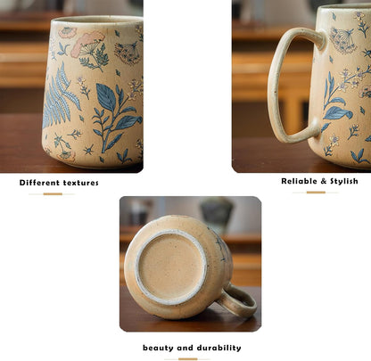 Vintage Ceramic Mug — 25oz Large Capacity Retro Floral Coffee Cup with Matte Glaze Finish
